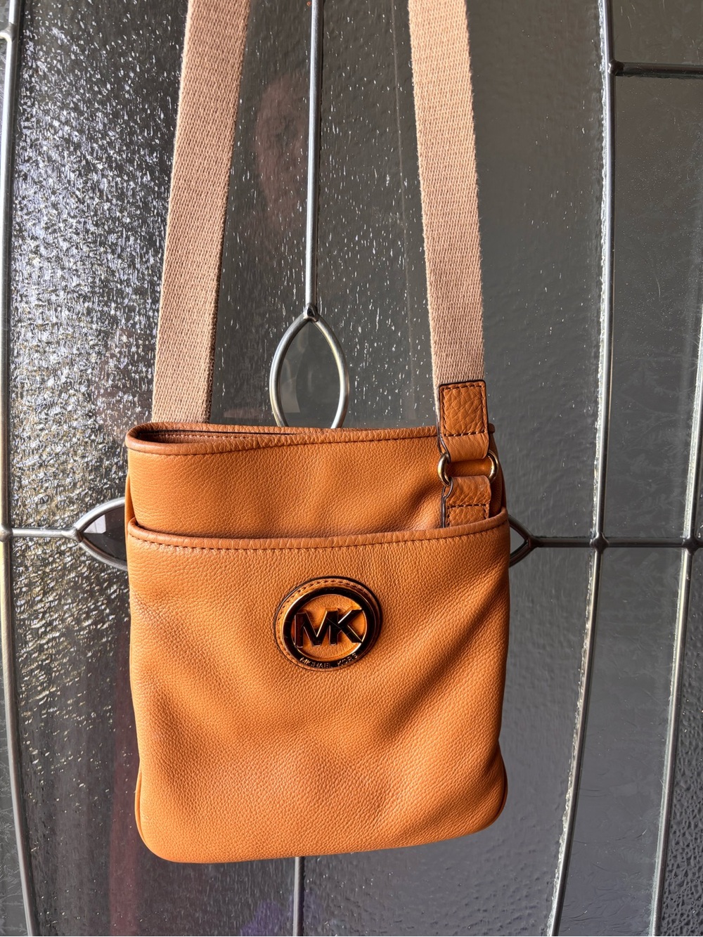 Michael Kors Cognac Leather Crossbody with MK Medallion